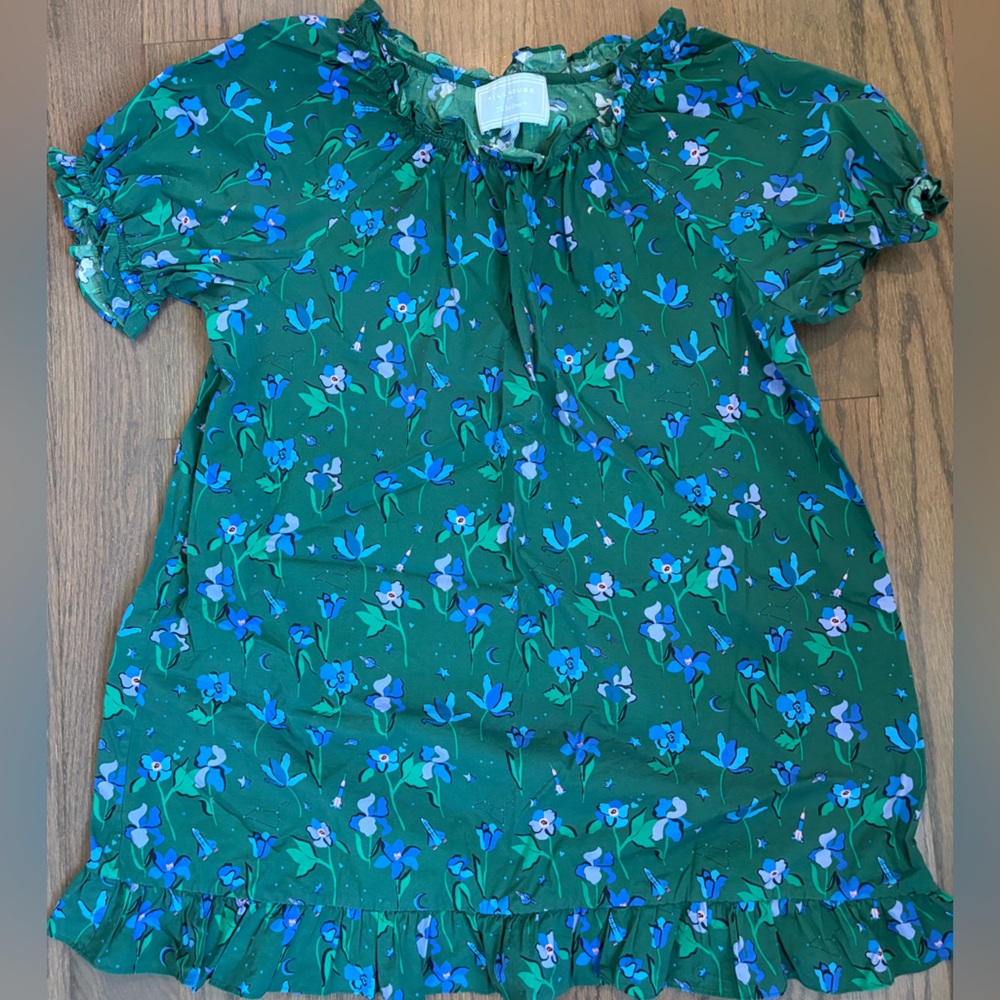 Floral Green Blouse with Blue Accents
